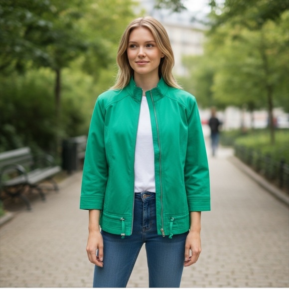 Chico's Jackets & Blazers - Chico’s 3/4 Sleeve Zip Front Vinny Jacket in Vivid Green Spring Jacket